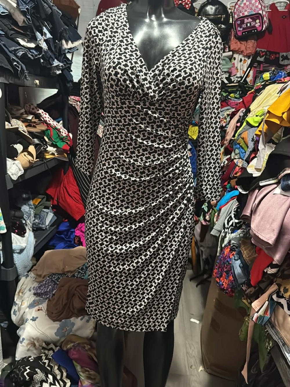 Ralph Lauren Black & White Geometric Wrap Dress